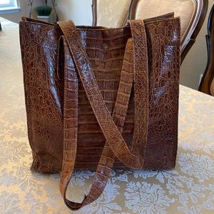 Nordstrom vintage brown leather croc tote made in Italy
